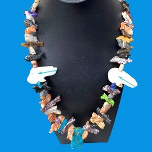 Carved Stacked Stone Animal Fetish Necklace Native American Bear Buffalo Artisan